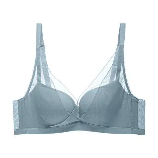 【CHANMODE 香茉】日本經典輕柔水粼砂集中無鋼圈內衣(灰藍)