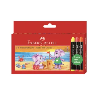 【Faber-Castell】紅色系列 長粗芯 蠟筆  15色 -3入組（原廠正貨）(無毒蠟筆)