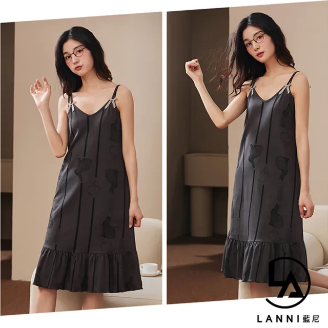 【藍尼居家】現貨 玩趣細肩帶寬鬆居家睡裙(居家服/套裝/睡衣/售完不補)