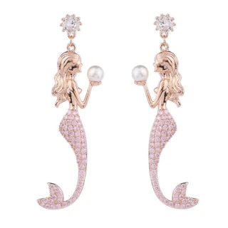 【RJ New York】獻愛美人魚珍珠設計高級垂墜耳環(3色可選)