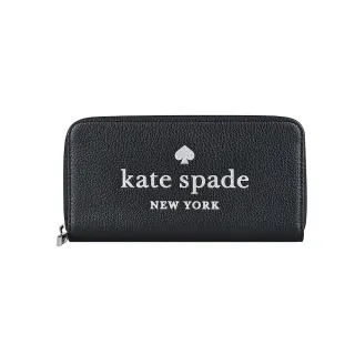 【KATE SPADE】GLITTER經典LOGO全皮三層長夾(黑x白字)