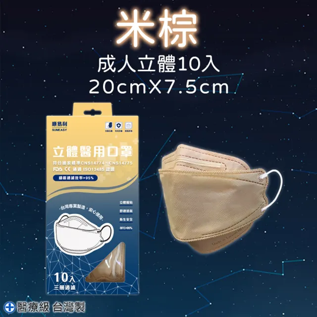 【順易利】立體醫用口罩未滅菌3盒組-10片/盒(4D成人立體)