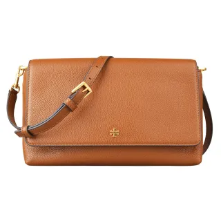 【TORY BURCH】TORY BURCH EMERSON經典雙T LOGO牛皮翻蓋釦式斜背包(棕)