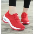 【SPRING】氣墊運動鞋 綁帶運動鞋/繽紛色彩超彈力氣墊舒適飛織綁帶休閒運動鞋(紅)