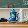 【Peacock 日本孔雀】兒童不鏽鋼保溫杯800ML 附專屬杯套+反光背帶-恐龍-藍(兒童水壺大容量+安全鎖扣設計)(