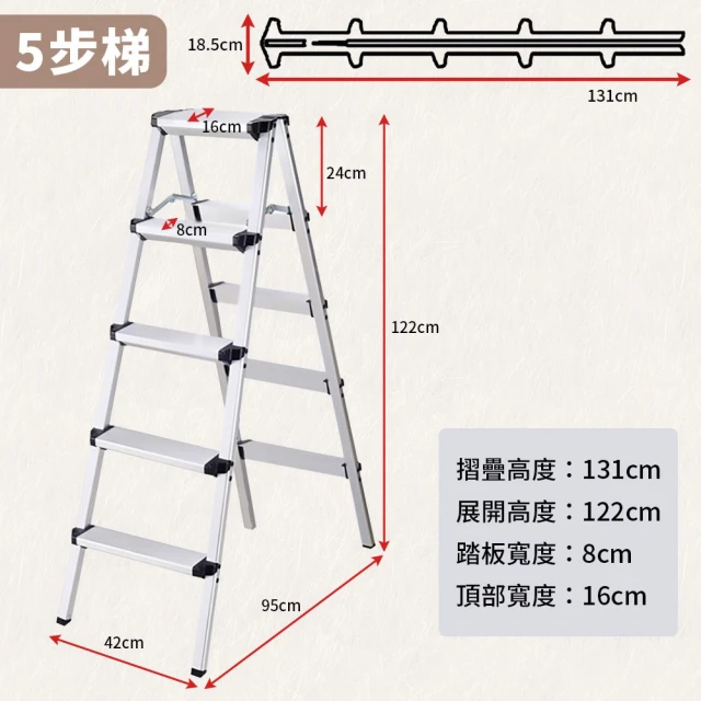 EZlife 雙面大踏板超輕鋁合金折疊安全工具梯(五層)