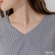 【MO-BO】棉質條紋V領連袖上衣(上衣)