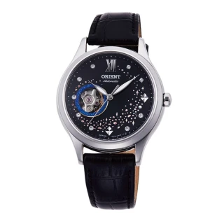 【ORIENT 東方錶】ORIENT 東方錶 HAPPY STREAM系列 藍月奇蹟鏤空機械錶 皮帶款 黑色 - 36mm(RA-AG0019B)