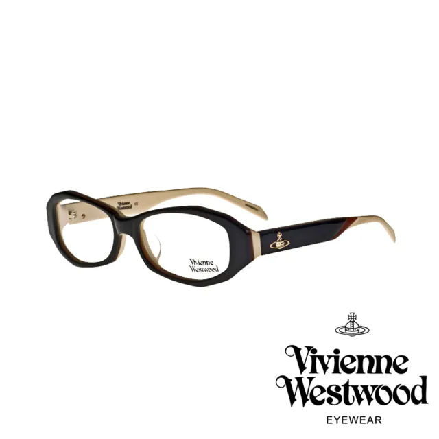 【Vivienne Westwood】時尚流線造型鏡框光學眼鏡(黑/米白 VW208_01)