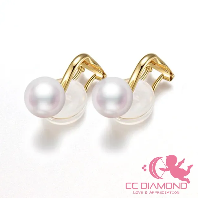 【CC Diamond】日本極光AKOYA珍珠 18K金 無耳洞耳夾式耳環(7.5-8mm)