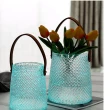 【JEN】北歐夢幻手提皮革螢光玻璃花器花瓶居家裝飾桌面擺飾高19cm