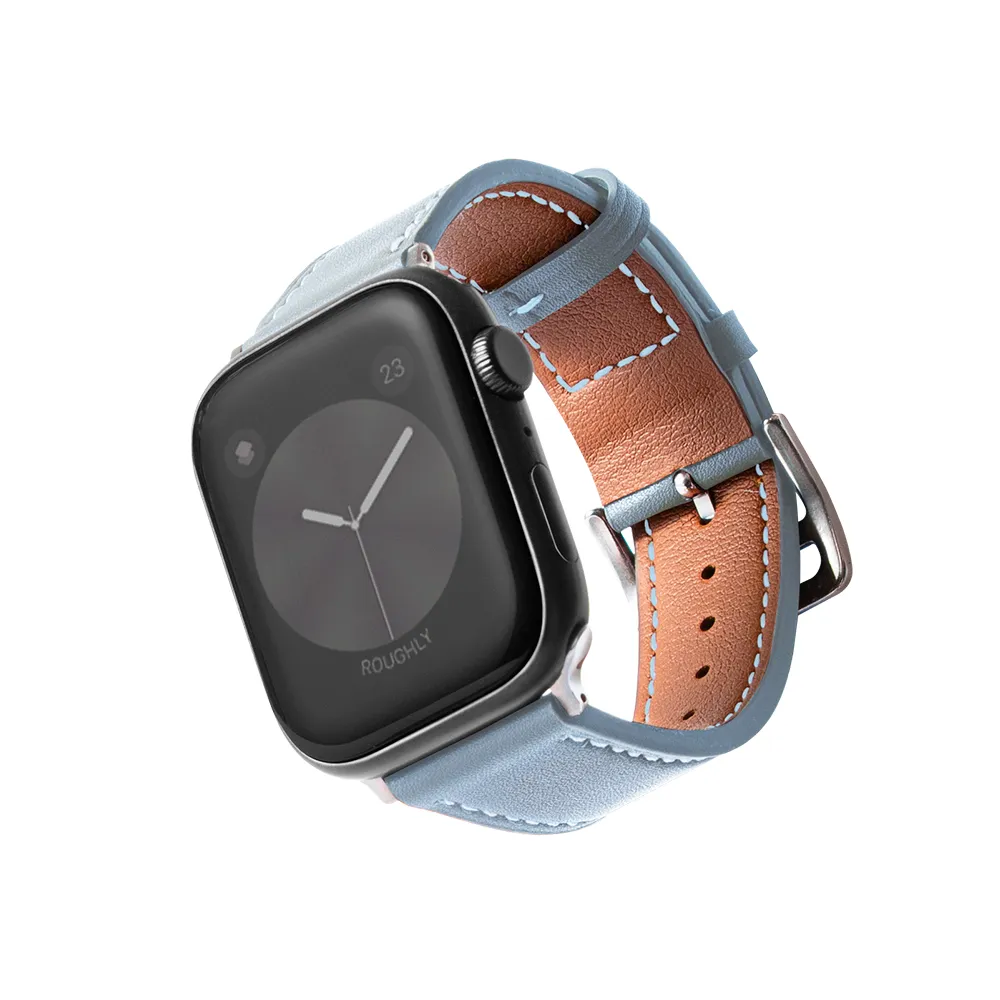 【B. leather】Apple Watch 錶帶 9/8/7/6/5/4/3/2/1 質感美學皮革錶帶 適用蘋果手錶(亞麻藍)