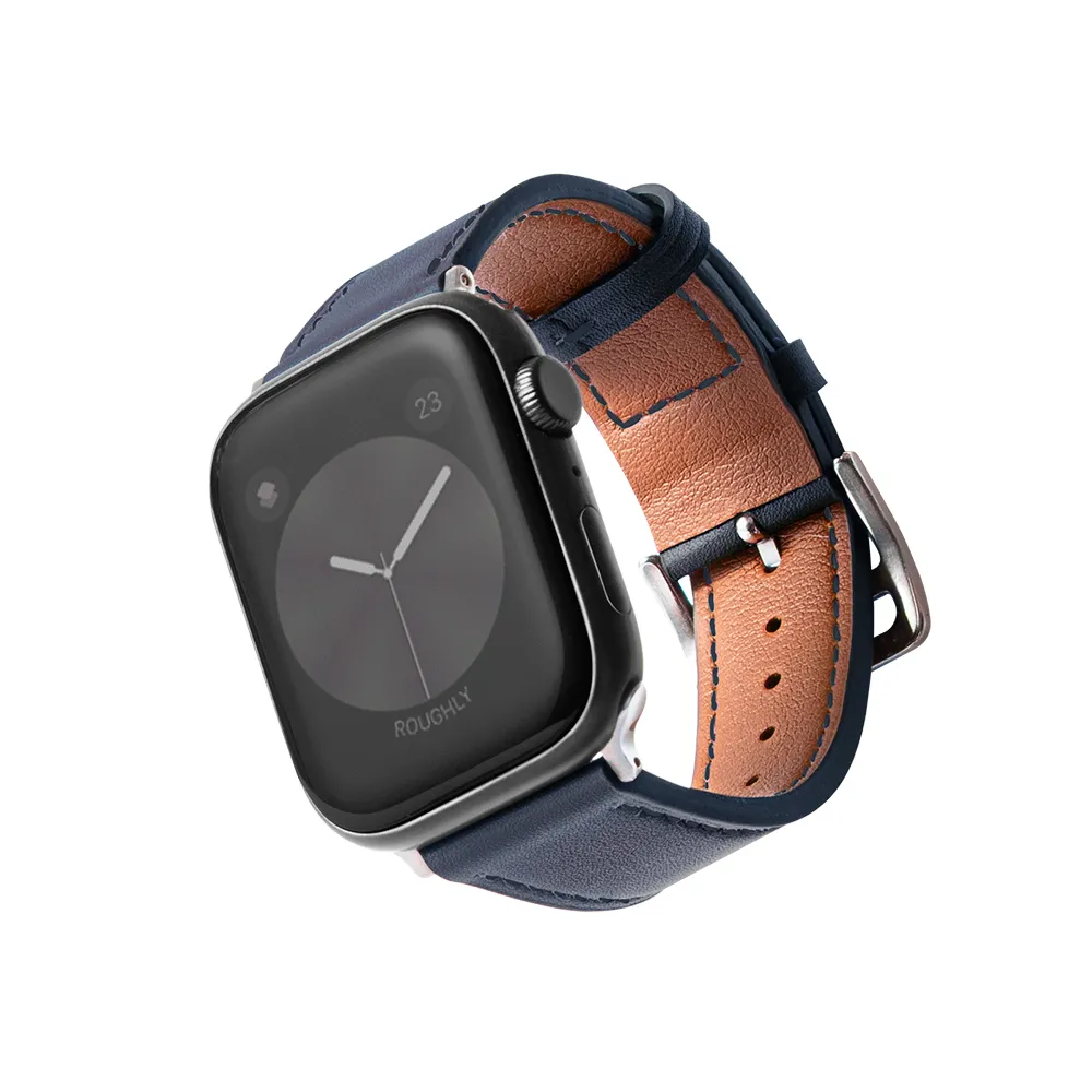 【B. leather】Apple Watch 錶帶 9/8/7/6/5/4/3/2/1 質感美學皮革錶帶 適用蘋果手錶(海軍藍)