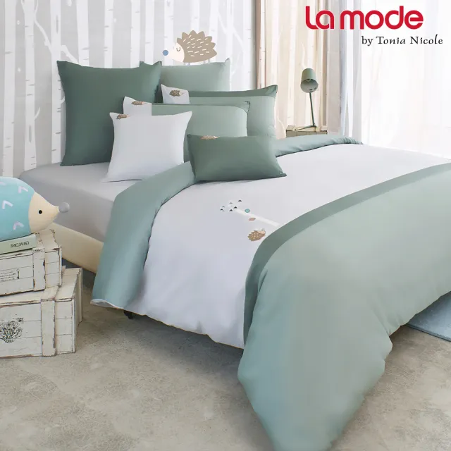 【La mode】環保印染100%精梳棉刺繡兩用被床包組-刺蝟漫步(單人)