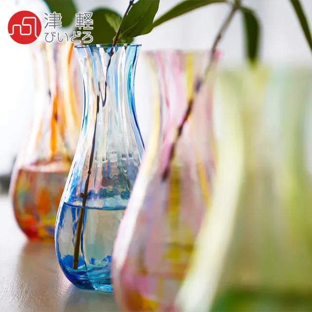 【ADERIA】日本製津輕系列花彩玻璃花瓶(日落橘)
