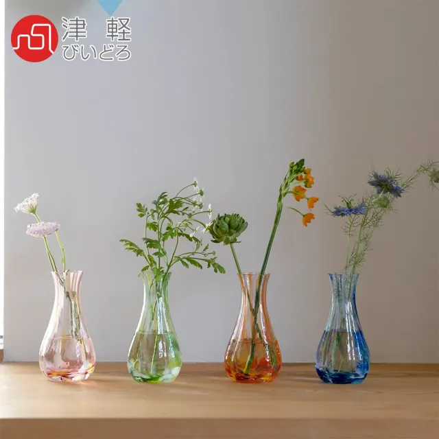 【ADERIA】日本製津輕系列花彩玻璃花瓶(日落橘)