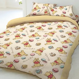 【戀家小舖】100%精梳棉枕套床包二件組-單人加大(迪士尼小熊維尼 甜點馬卡龍)