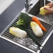 【OMG】廚房水槽可折疊瀝水架 洗碗槽捲簾式不鏽鋼碗盤架(置物架/收納架/隔熱墊)