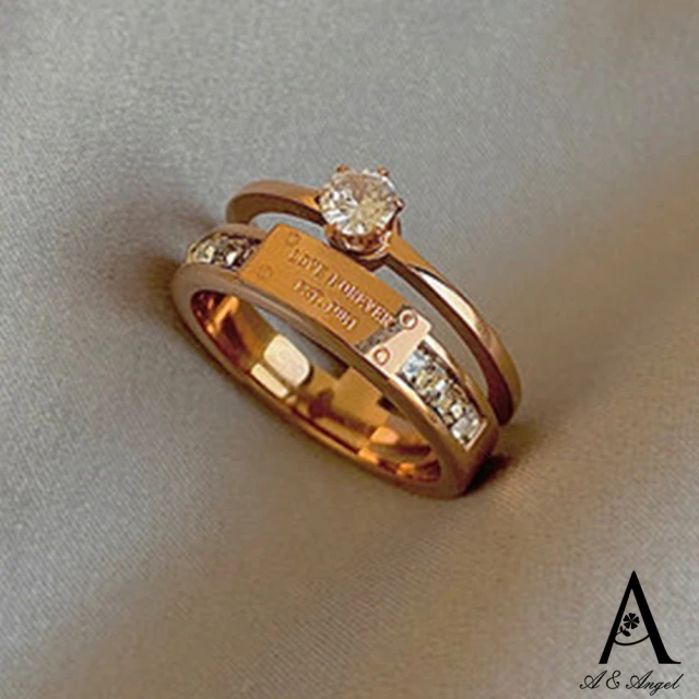 【ANGEL】唯一單鑽鈦鋼時尚玫瑰金雙層戒指(玫瑰金色尺寸可選)