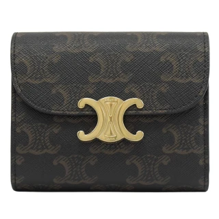 【CELINE】品牌金屬LOGO滿版印花釦式零錢短夾(深咖)