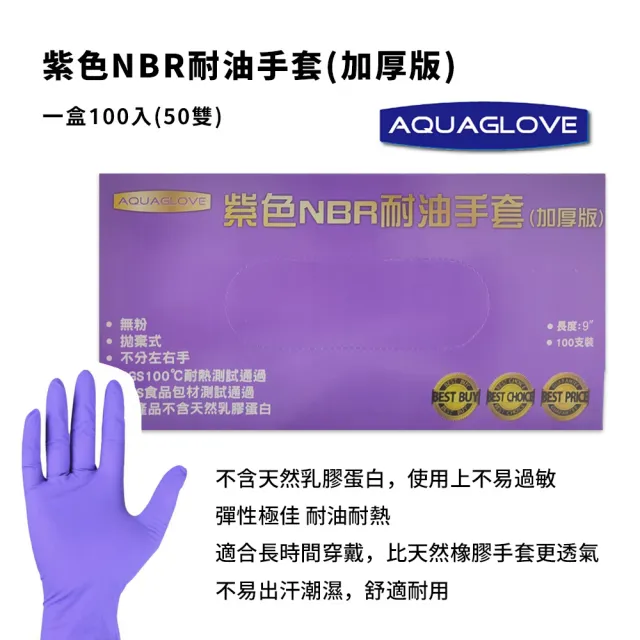 【AQUAGLOVE】SGS認證 食品適用 紫色NBR耐油手套(濕手可戴 餐飲 料理 廚房 耐油 耐熱 過年大掃除 加厚版)