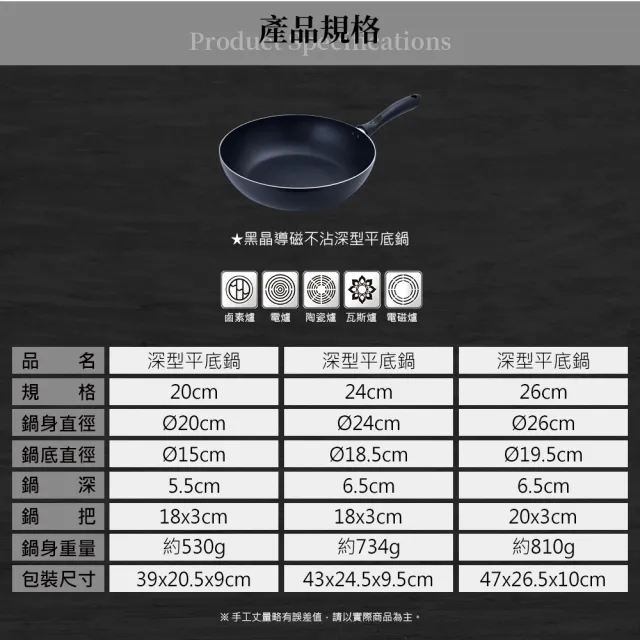 【米雅可】黑晶導磁不沾深型平底鍋 20cm 台灣製造(適用IH及各式爐具)