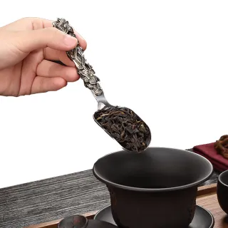 【PUSH!】品茗喝茶具 不銹鋼茶勺茶則茶鏟茶葉勺子取茶葉匙茶具配件(立體雕花茶勺T12)