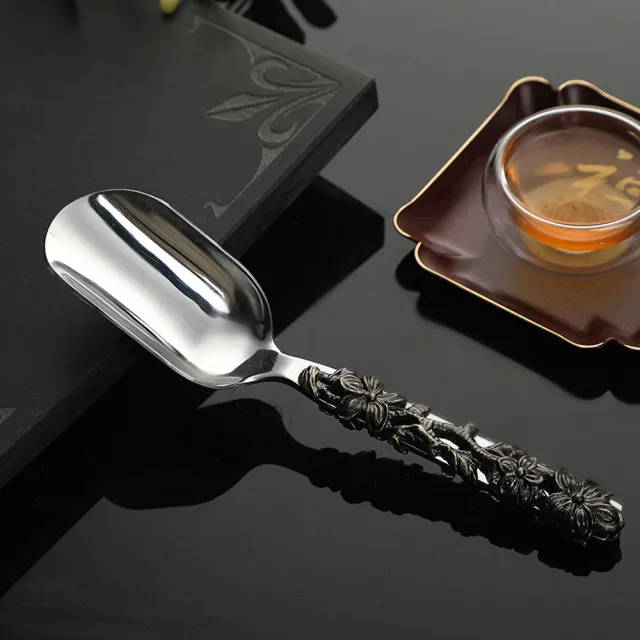 【PUSH!】品茗喝茶具 不銹鋼茶勺茶則茶鏟茶葉勺子取茶葉匙茶具配件(立體雕花茶勺T12)