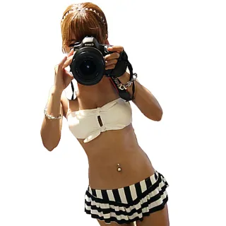 【橘魔法】黑白條小裙邊 中空性感(顯瘦  比基尼泳裝 兩件式 泳裝)