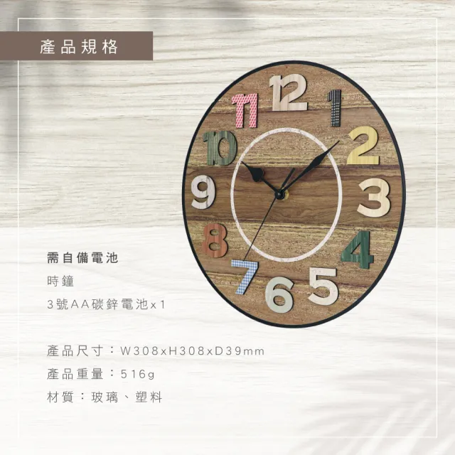 【KINYO】12吋鄉村風立體數字掛鐘(CL-215)