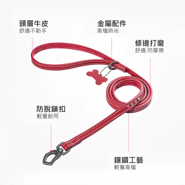 【美好寵商】DOGNESS多尼斯 真皮系列鑽石牽引繩_S號(寵物牽繩 戶外牽繩 狗牽繩)