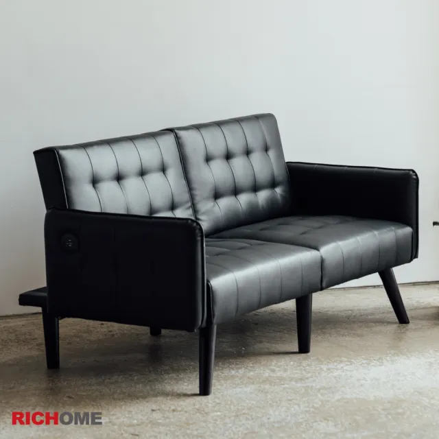 【RICHOME】上野工業風雙人沙發床/皮沙發(三段式調節/PU防潑水表面)