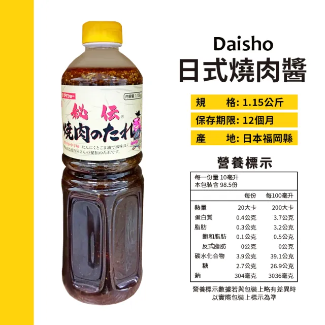 【Daisho】日式燒肉醬(1.15公斤/罐)
