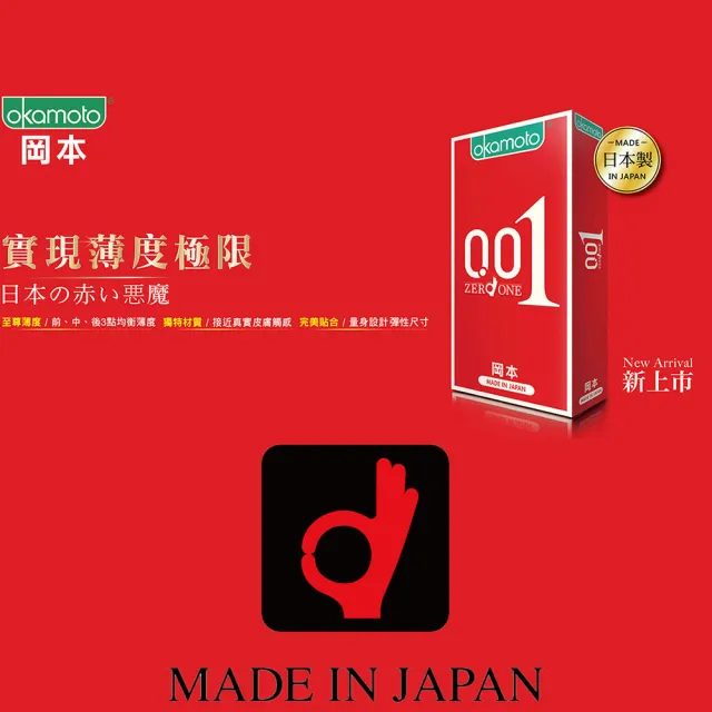 【okamoto 岡本】001RL水性聚氨酯超潤滑保險套4入/盒(加有潤滑劑/光滑/至尊系列)