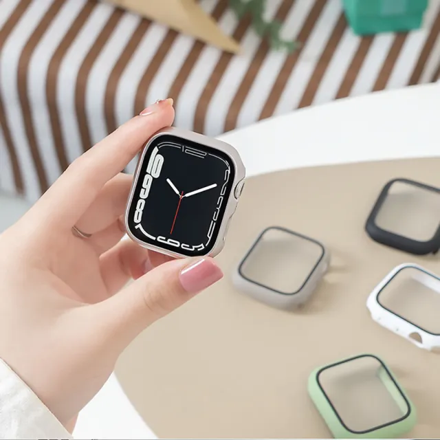 【GAGEDA】智慧型手錶原機色殼膜一體(適用Apple Watch Series 8/7 41mm 45mm PC+鋼化膜一體式錶殼)