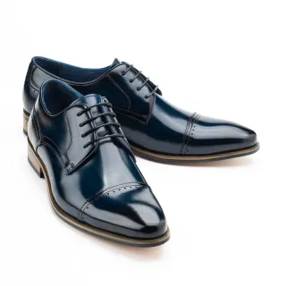 【AMADEUS 阿瑪迪斯】尖頭拉絲橫飾德比鞋 藍色(男皮鞋)