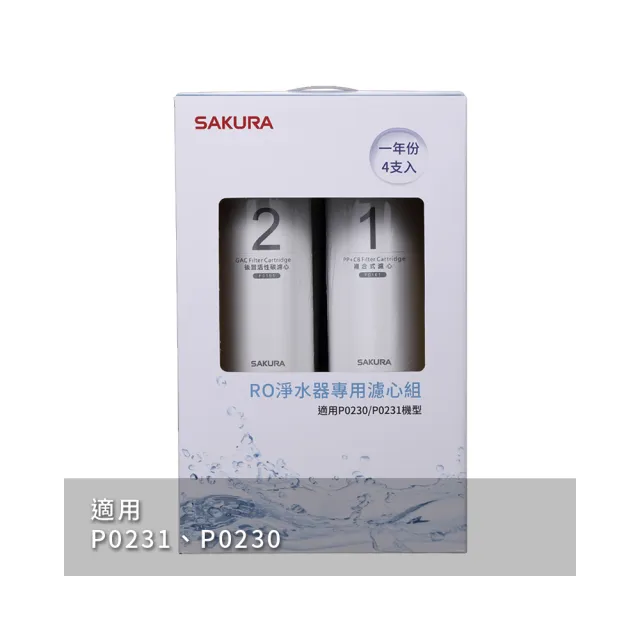 【SAKURA 櫻花】RO淨水器專用濾心4支入一年份  適用機型P0230、P0231(F0192)