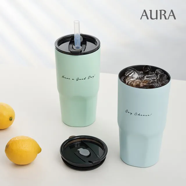 【AURA 艾樂】買1送1-簡約隨行鈦陶瓷激凍杯900ML(冰壩杯/保溫杯)
