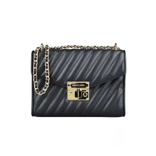 【Michael Kors】ROSE金屬壓釦絎縫鏈帶肩背包(中/黑)