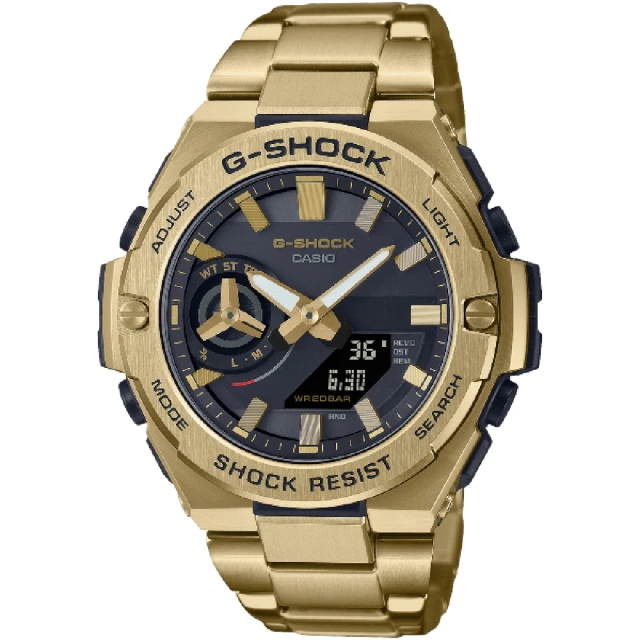 CASIO 卡西歐 G-SHOCK 太陽能藍芽連線碳纖維防護沉穩婉錶 /金49mm(GST-B500GD-9A)