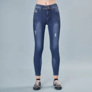 【5th STREET】女超彈高腰小直褲-中古藍