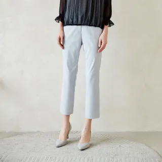 【MYSHEROS 蜜雪兒】直筒褲 鈕釦拉鏈後鬆緊 素面口袋標籤裝飾(灰)