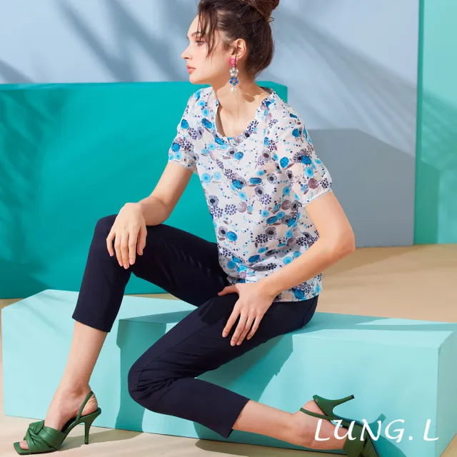 【LUNG.L 林佳樺】LF64E50 藍色百搭棉質彈性長褲(女裝 棉質)