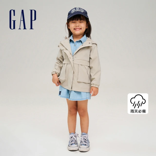 GAP 男幼童裝 Logo防風防雨連帽外套-黑色(78649
