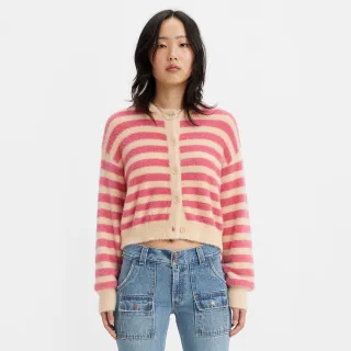 【LEVIS 官方旗艦】女款 開襟外套 / 毛澎罩衫 / 泰迪毛 粉紅條紋 熱賣單品 A3235-0010