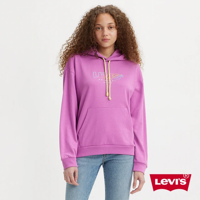 LEVIS 女款 寬鬆版口袋帽Tee / 漸層彩色Logo / 紫 人氣新品