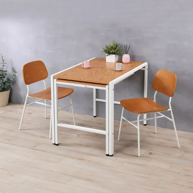 【C&B】伊塔工業風多用途可加寬書桌餐桌椅組-一桌二椅(餐桌椅 書桌椅 工作桌椅 伸縮桌椅 台灣製造)