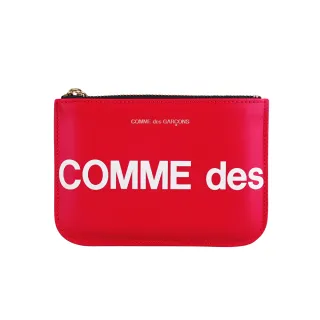【Comme Des Garcons CDG】川久保玲 經典全皮大LOGO拉鍊零錢包(紅)