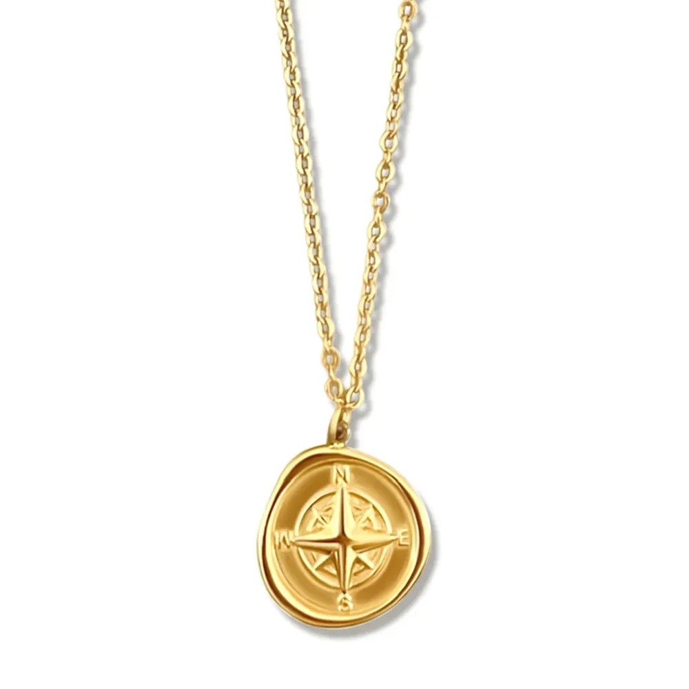 【ELLIE VAIL】邁阿密防水珠寶 精緻羅盤 金色圓形錢幣項鍊 Aerin Compass(防水珠寶)