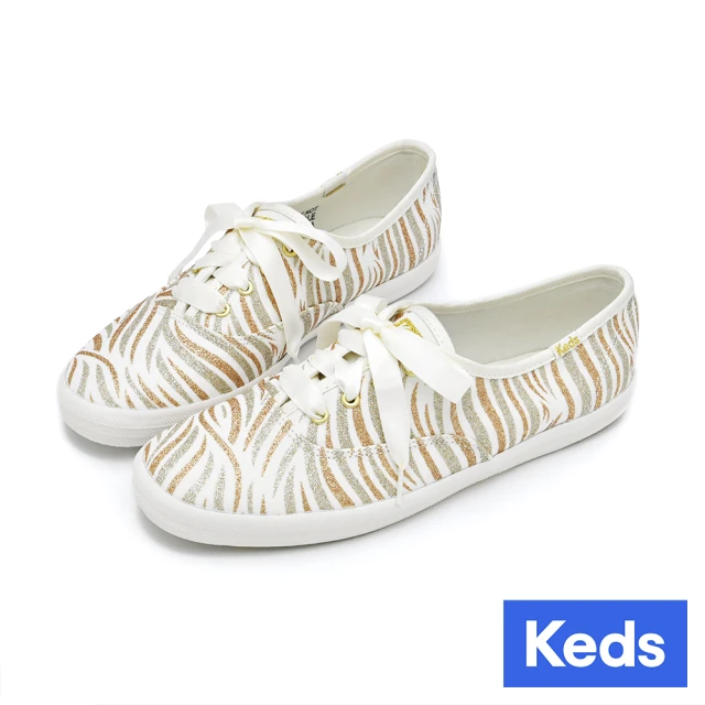 【Keds】CHAMPION 閃光波浪印花帆布休閒鞋-金色(9233W110909)